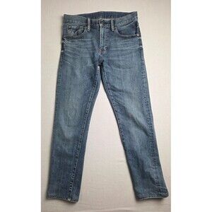 Uniqlo Selvedge Jeans Mens 32x29 Blue Denim Straight Leg Low Rise Retro Hipster